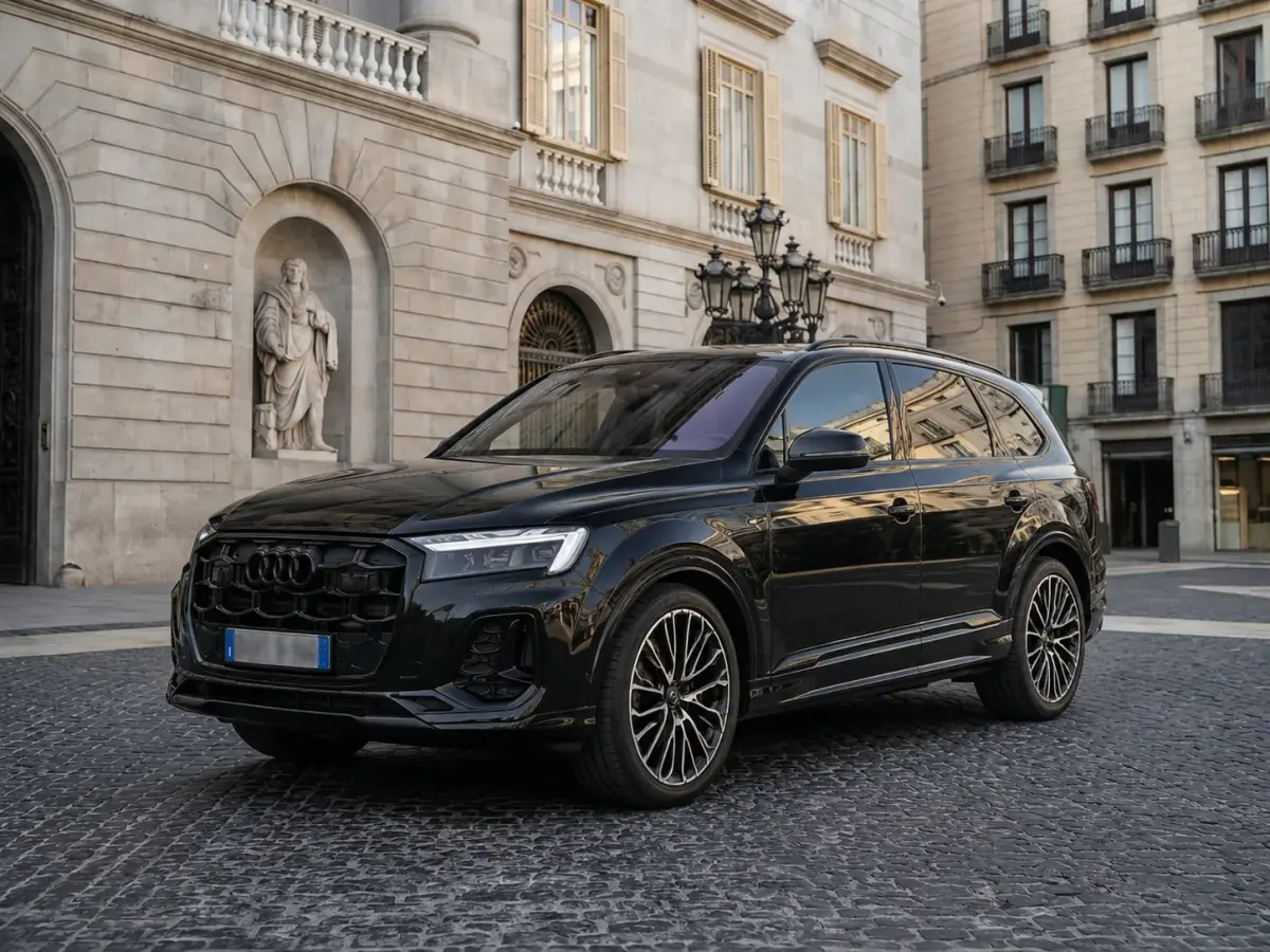 Audi Q7 50 TDI S-Line Edition 2025, side profile — Venice Lux Car Rental, Venice. The 2025 Audi Q7 50 TDI S-Line Edition is built for clients who want SUV space without…