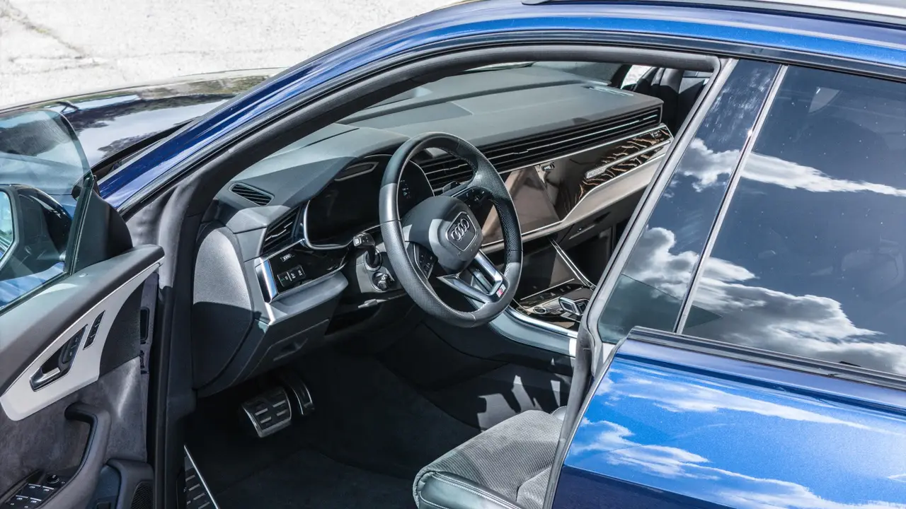 Audi Q8 55 TFSI 2022, interior — Venice Lux Car Rental, Venice. The Audi Q8 55 TFSI carries its 340 hp with the kind of quiet confidence that suits a…