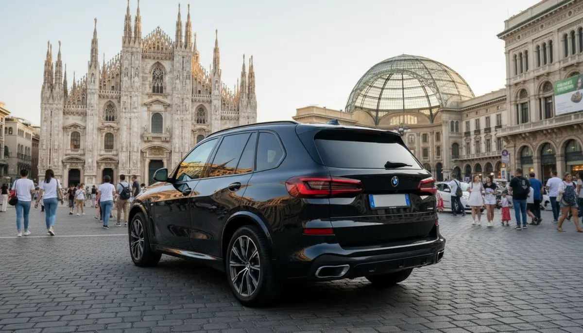 BMW X5 4.0i M 2025, exterior — Venice Lux Car Rental, Venice. The BMW X5 4.0i M brings 381 hp to a body that still reads as a family SUV rather than a…
