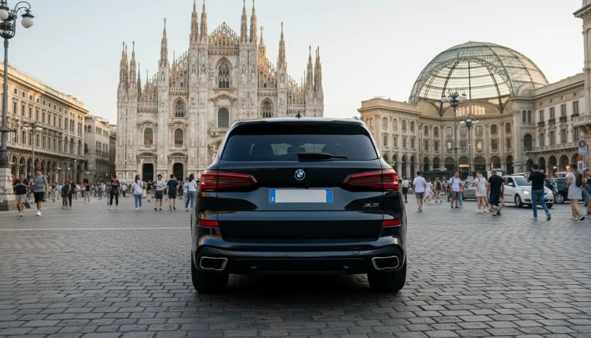 BMW X5 4.0i M 2025, front view — Venice Lux Car Rental, Venice. The BMW X5 4.0i M brings 381 hp to a body that still reads as a family SUV rather than a…
