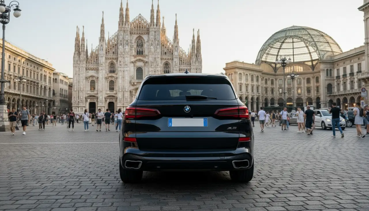 BMW X5 4.0i M 2025, front view — Venice Lux Car Rental, Venice. The BMW X5 4.0i M brings 381 hp to a body that still reads as a family SUV rather than a…