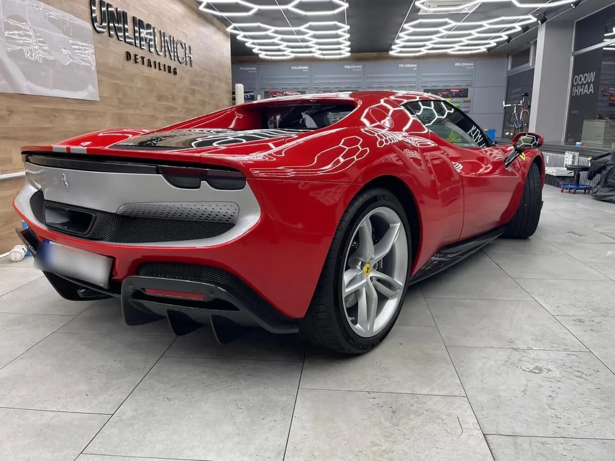 Ferrari 296 GTB 2023, exterior — Venice Lux Car Rental, Venice. The Ferrari 296 GTB pairs a plug-in hybrid V6 with 830 hp, a combination that delivers…