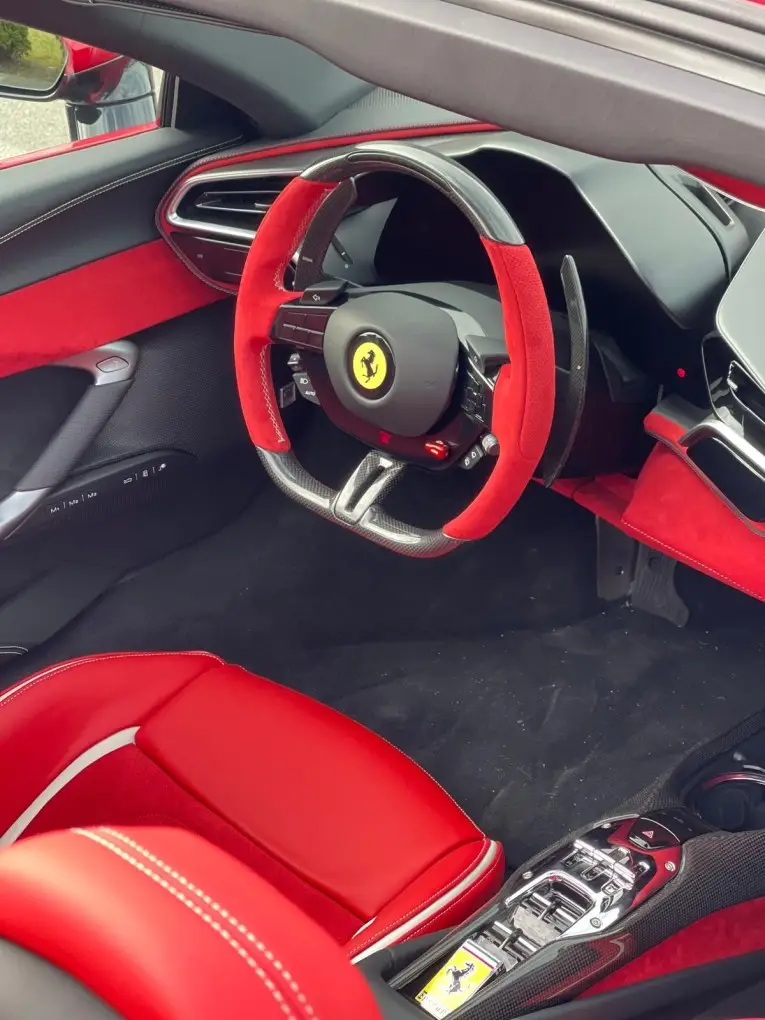Ferrari 296 GTS Spider 2025, interior — Venice Lux Car Rental, Venice. The 2025 Ferrari 296 GTS Spider pairs a plug-in hybrid V6 with 819 hp, a figure that puts…