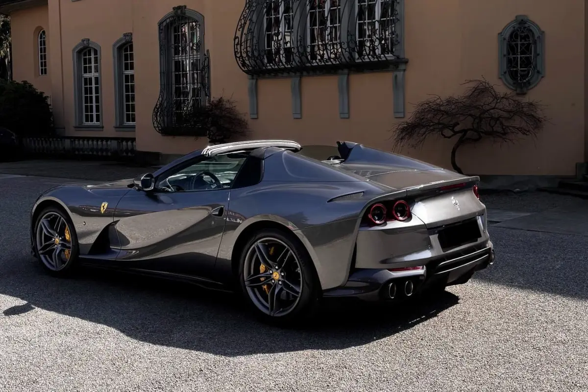 Ferrari 812 GTS 2024, front view — Venice Lux Car Rental, Venice. The 2024 Ferrari 812 GTS puts 800 hp behind two seats and leaves little room for…