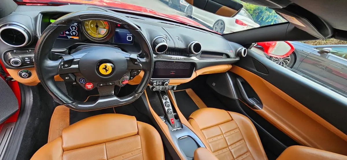 Ferrari Portofino M 2023, front view — Venice Lux Car Rental, Venice. The Ferrari Portofino M sits in an easy middle ground: 620 hp and a folding hard top,…