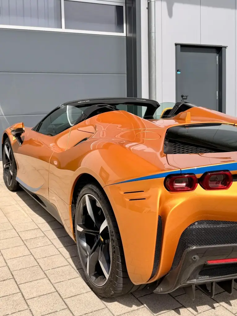 Ferrari SF90 Spider Tailor Made 2025, exterior — Venice Lux Car Rental, Venice. The Ferrari SF90 Spider Tailor Made sits at the top of the plug-in hybrid line, pairing a…