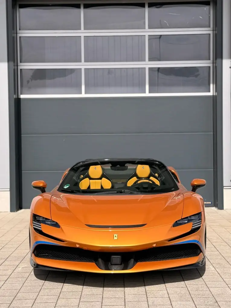 Ferrari SF90 Spider Tailor Made 2025, front view — Venice Lux Car Rental, Venice. The Ferrari SF90 Spider Tailor Made sits at the top of the plug-in hybrid line, pairing a…