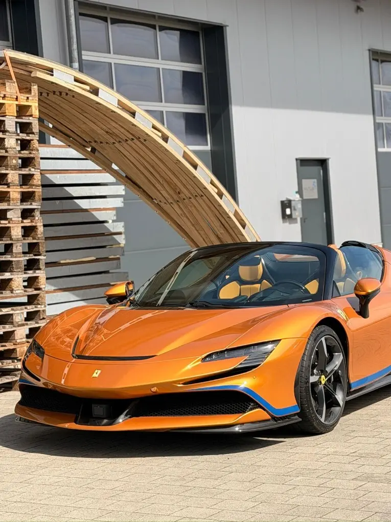 Ferrari SF90 Spider Tailor Made 2025, rear view — Venice Lux Car Rental, Venice. The Ferrari SF90 Spider Tailor Made sits at the top of the plug-in hybrid line, pairing a…
