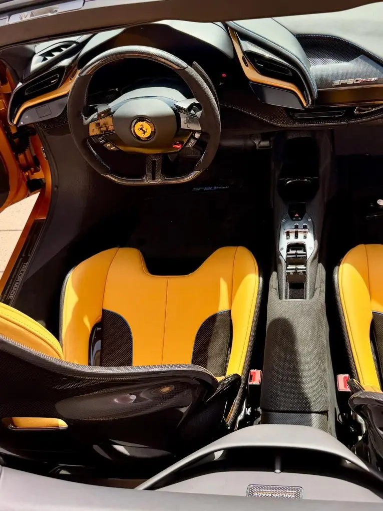 Ferrari SF90 Spider Tailor Made 2025, dashboard — Venice Lux Car Rental, Venice. The Ferrari SF90 Spider Tailor Made sits at the top of the plug-in hybrid line, pairing a…