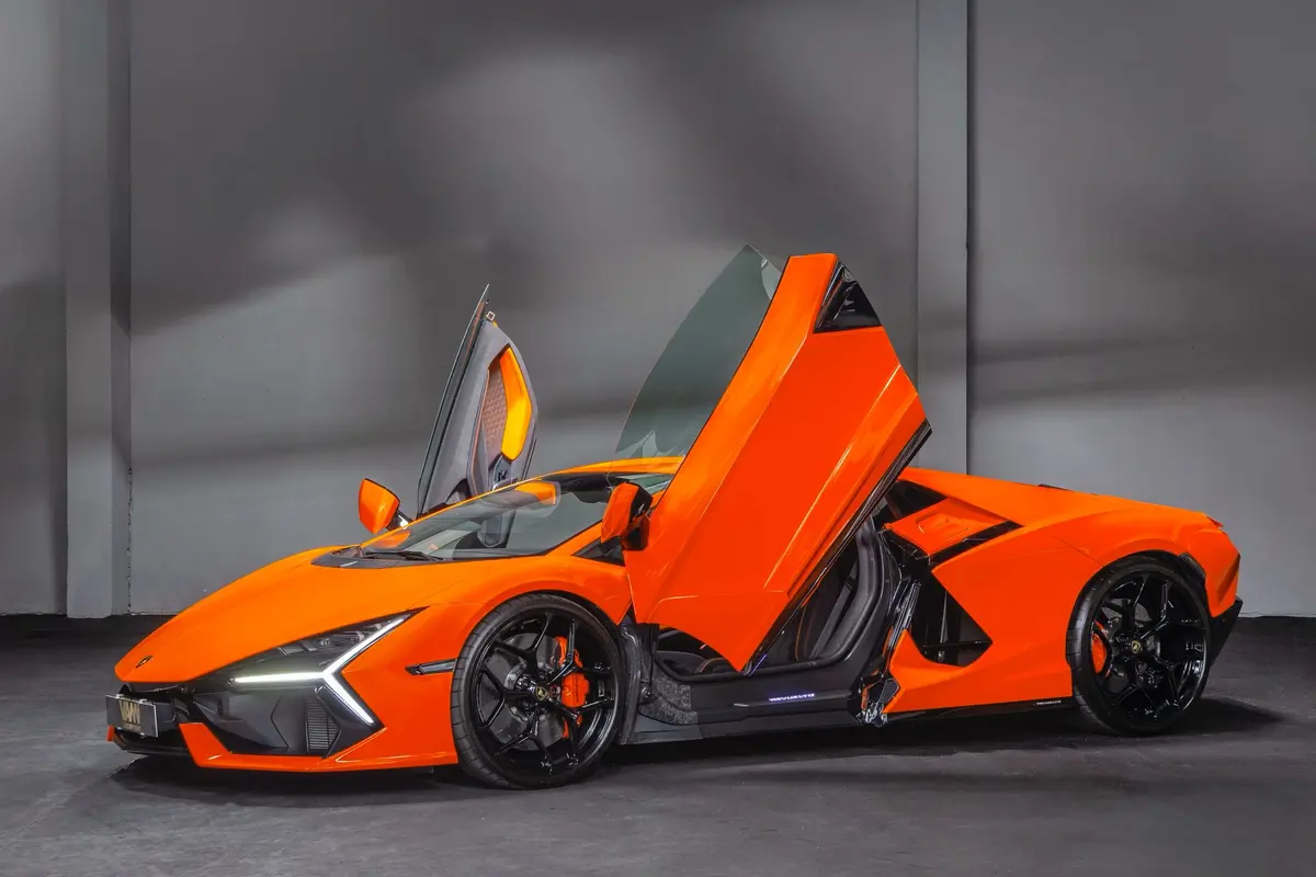 Lamborghini Revuelto 2026, exterior — Venice Lux Car Rental, Venice. The Revuelto sits at the top of Lamborghini's current range, a two-seat supercar…
