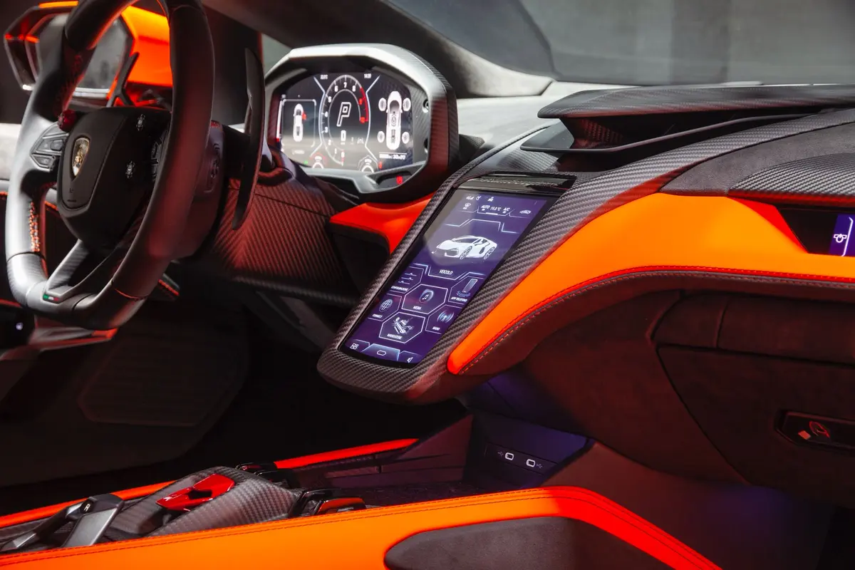 Lamborghini Revuelto 2026, dashboard — Venice Lux Car Rental, Venice. The Revuelto sits at the top of Lamborghini's current range, a two-seat supercar…