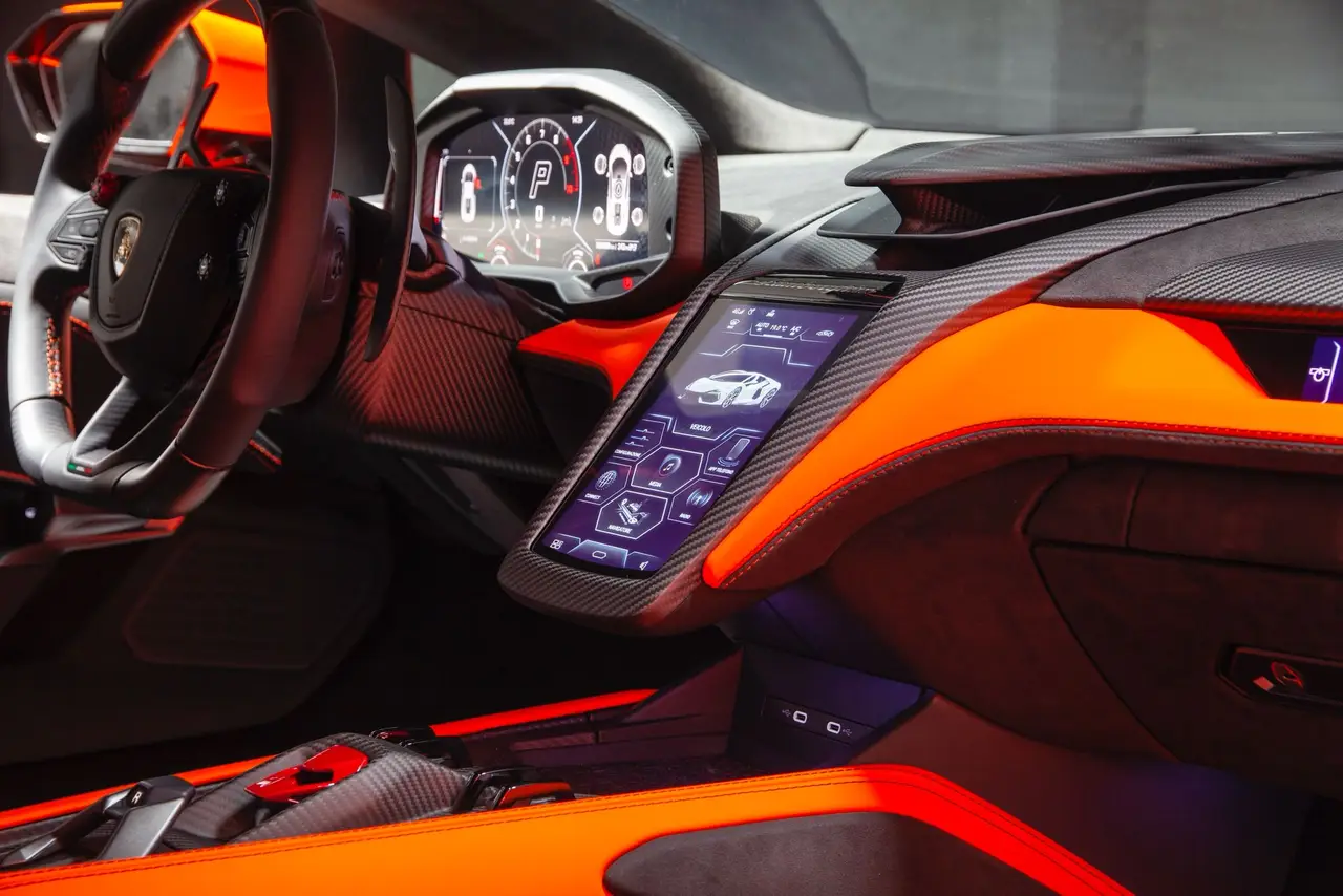 Lamborghini Revuelto 2026, dashboard — Venice Lux Car Rental, Venice. The Revuelto sits at the top of Lamborghini's current range, a two-seat supercar…