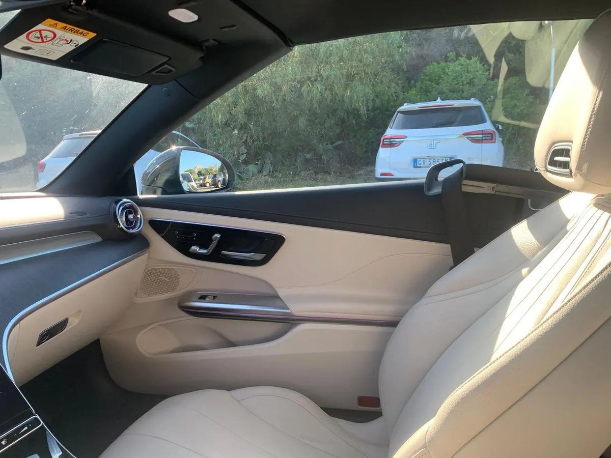 Mercedes Benz CLE Cabrio 2025, front view — Venice Lux Car Rental, Venice. The 2025 Mercedes Benz CLE Cabrio is a four-seat convertible with 258 hp, sized for two…