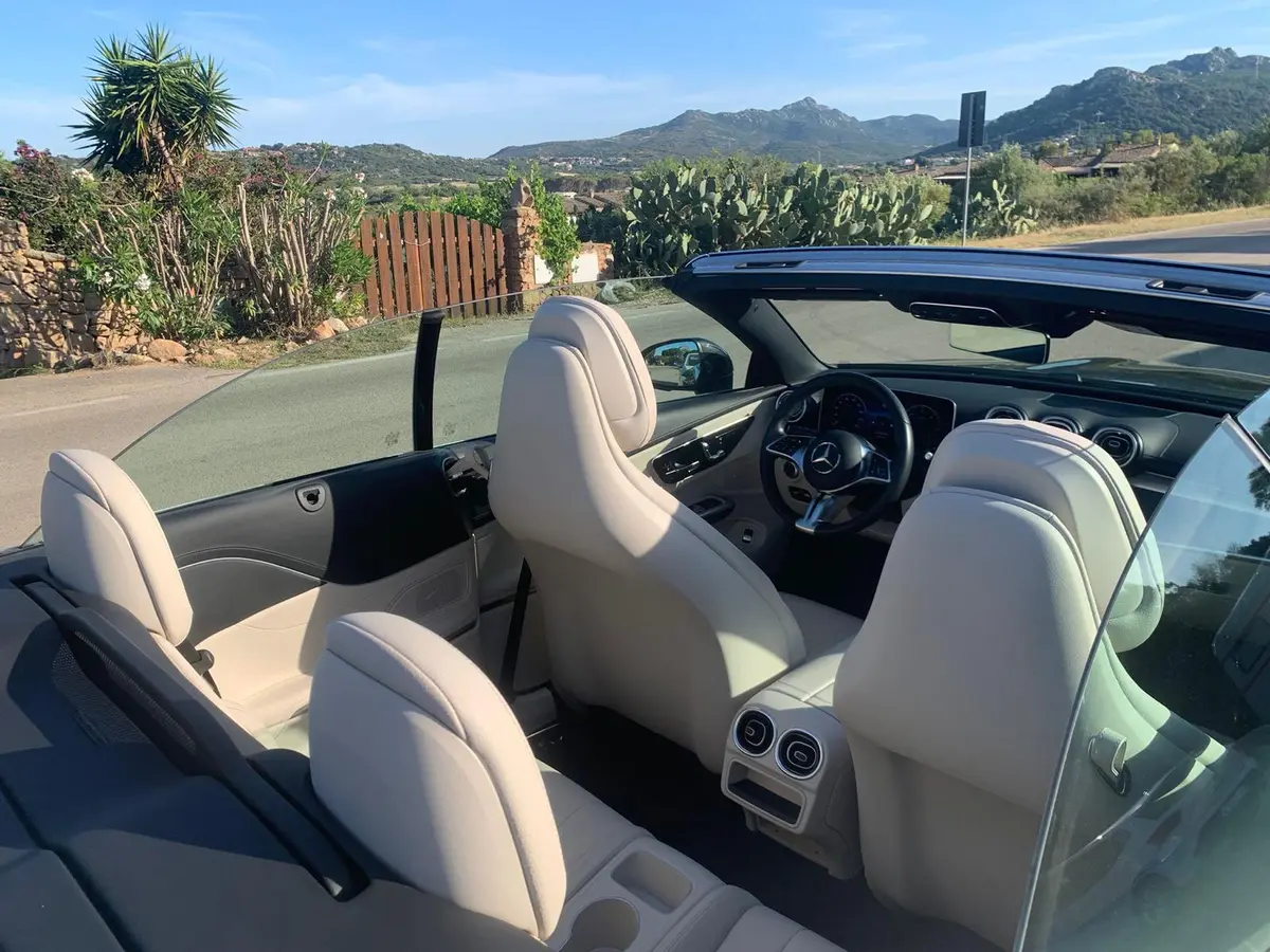 Mercedes Benz CLE Cabrio 2025, interior — Venice Lux Car Rental, Venice. The 2025 Mercedes Benz CLE Cabrio is a four-seat convertible with 258 hp, sized for two…