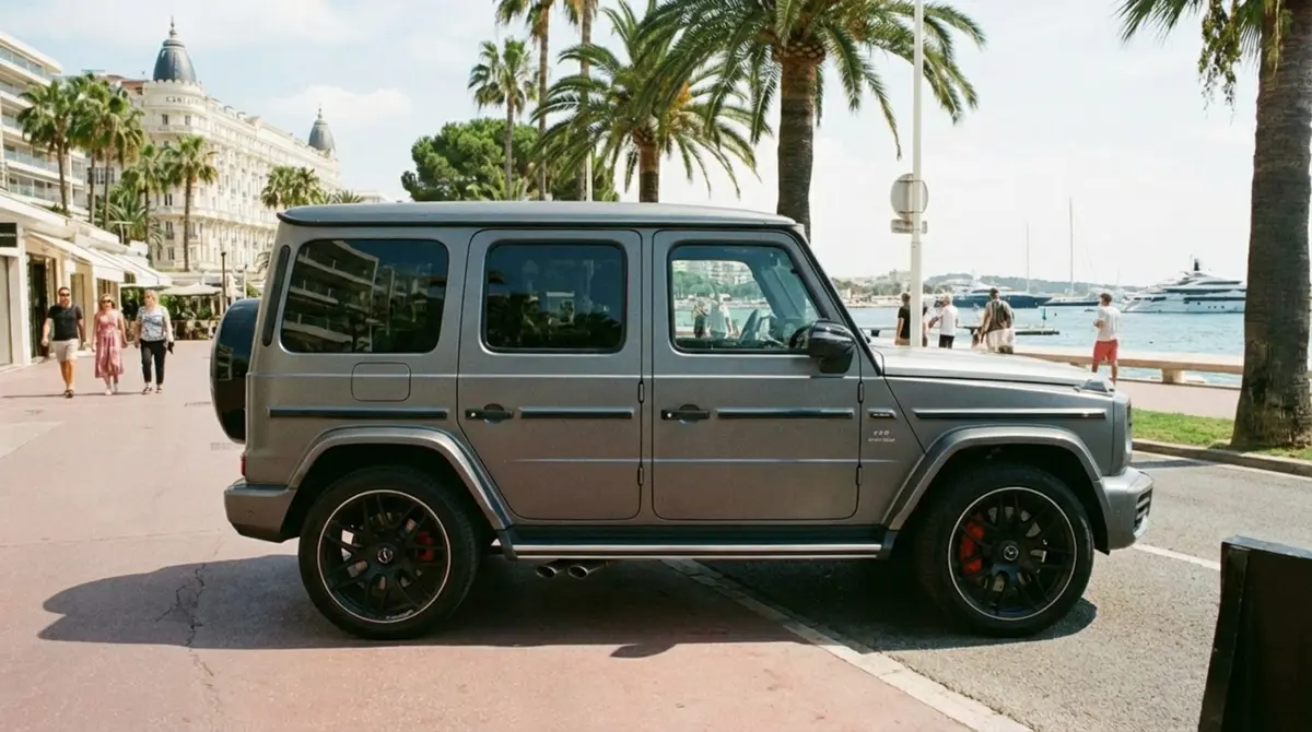 Mercedes Benz G63 2023, exterior — Venice Lux Car Rental, Venice. The 2023 Mercedes Benz G63 keeps its slab-sided silhouette and upright stance while…