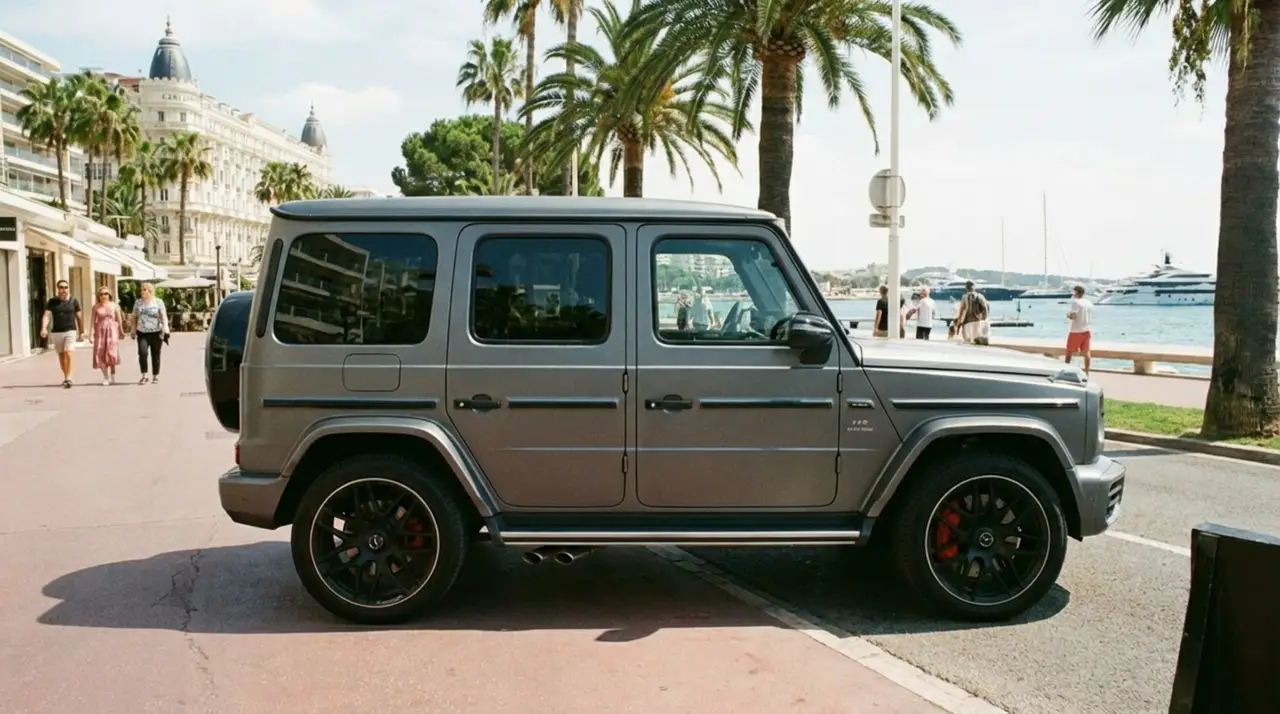 Mercedes Benz G63 2023, exterior — Venice Lux Car Rental, Venice. The 2023 Mercedes Benz G63 keeps its slab-sided silhouette and upright stance while…