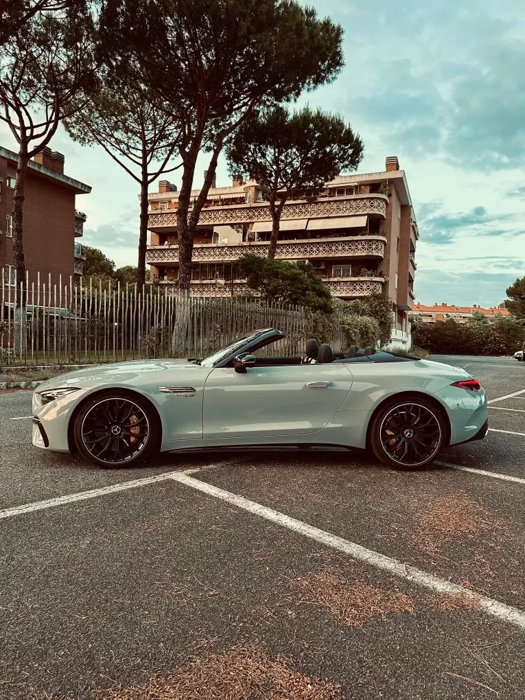 Mercedes Benz SL63 Cabrio 2023, exterior — Venice Lux Car Rental, Venice. The Mercedes Benz SL63 Cabrio pairs a 585 hp V8 with four seats, a rare combination in…