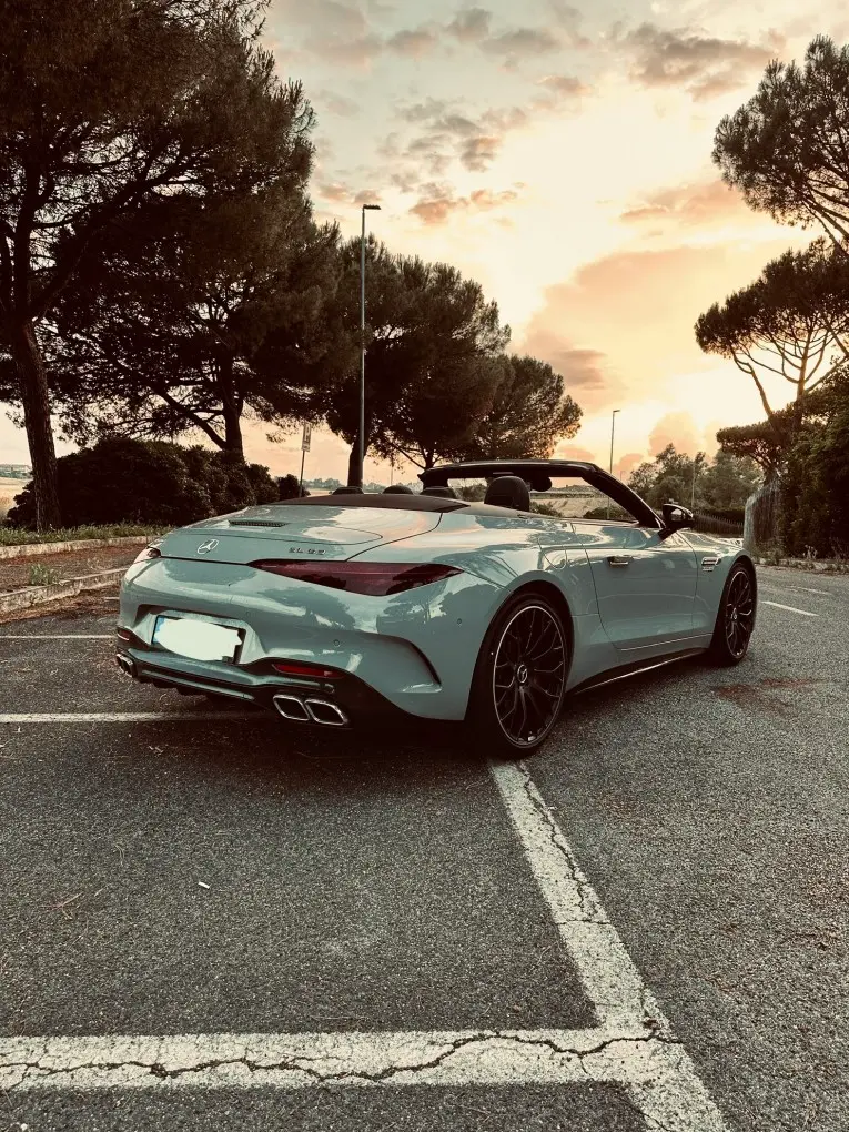 Mercedes Benz SL63 Cabrio 2023, rear view — Venice Lux Car Rental, Venice. The Mercedes Benz SL63 Cabrio pairs a 585 hp V8 with four seats, a rare combination in…
