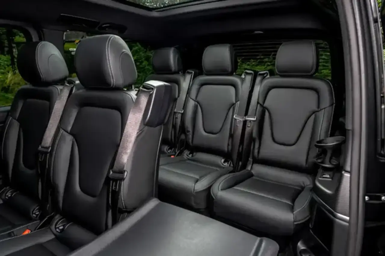Mercedes Benz V300 8 seats 2025, exterior — Venice Lux Car Rental, Venice. The Mercedes Benz V300 is the practical answer when a group needs to move together rather…