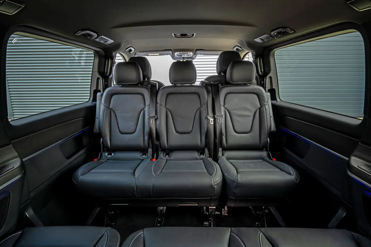 Mercedes Benz V300 8 seats 2025, interior — Venice Lux Car Rental, Venice. The Mercedes Benz V300 is the practical answer when a group needs to move together rather…