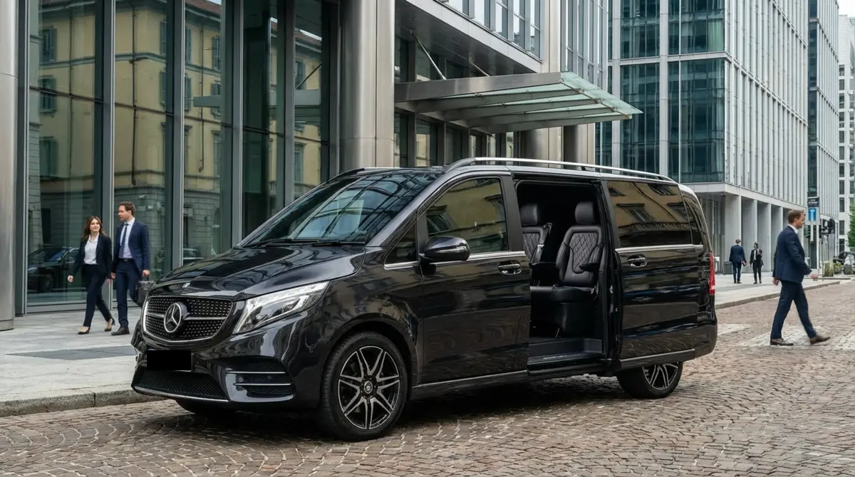 Mercedes V Class 2026, interior — Venice Lux Car Rental, Venice. The 2026 Mercedes Benz V Class is built for groups who need to move together without…