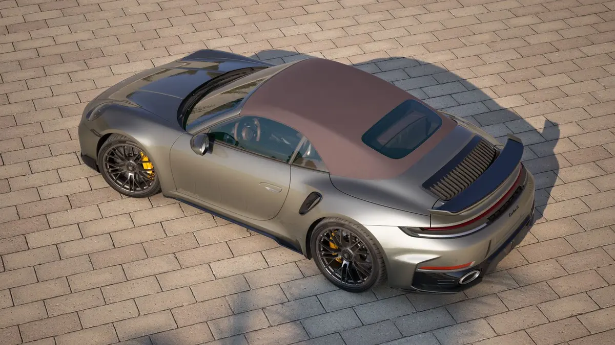 Porsche 911 992 Carrera Turbo S Cabrio 2026, front view — Venice Lux Car Rental, Venice. The 2026 Porsche 911 992 Carrera Turbo S Cabrio carries 650 hp with the calm confidence…
