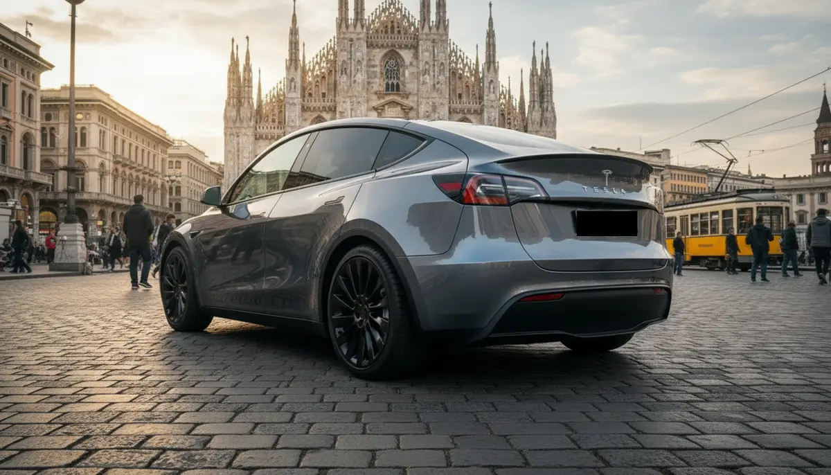 Tesla Model Y Long Range 2023, exterior — Venice Lux Car Rental, Venice. The Tesla Model Y Long Range skips the drama and gets on with the job: 378 hp delivered…